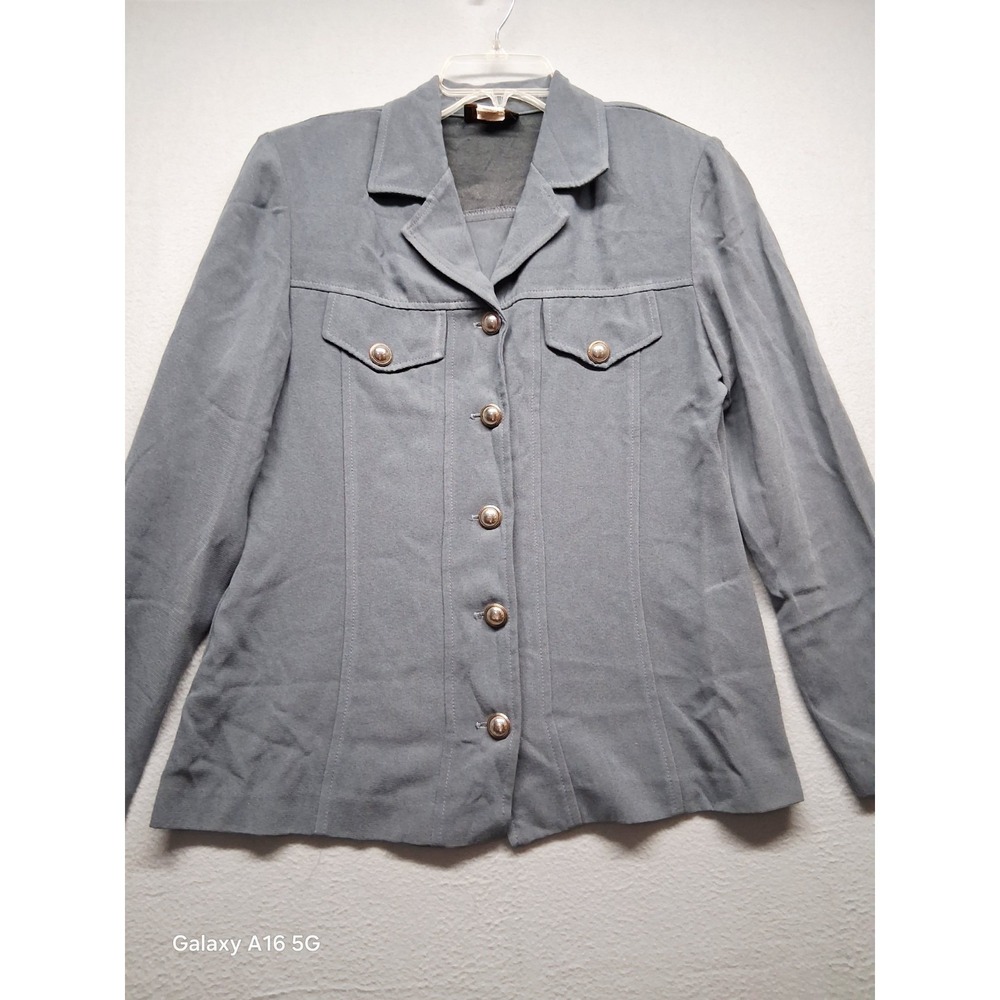 Virgo II Vintage Women Blazer Jacket Ash Blue‎ Gold Buttons Size 8 Made In U.S.A